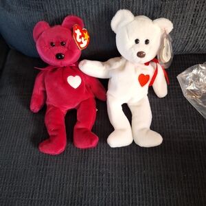 Ty Burgundy and White Plush Bears